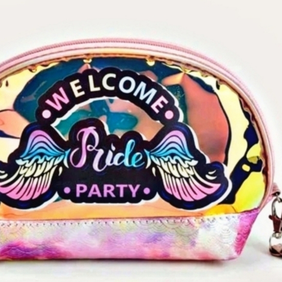 NEW | HOLOGRAPHIC PRIDE PARTY BAG | Iridescent Mermaid Scale Design Makeup Pink - Picture 1 of 10
